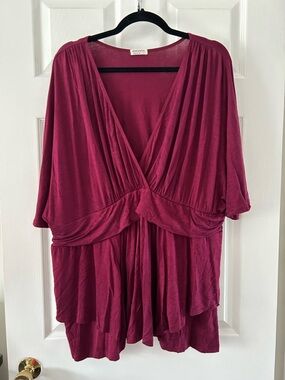 Kiyonna Wine V-Neck Draped Tunic